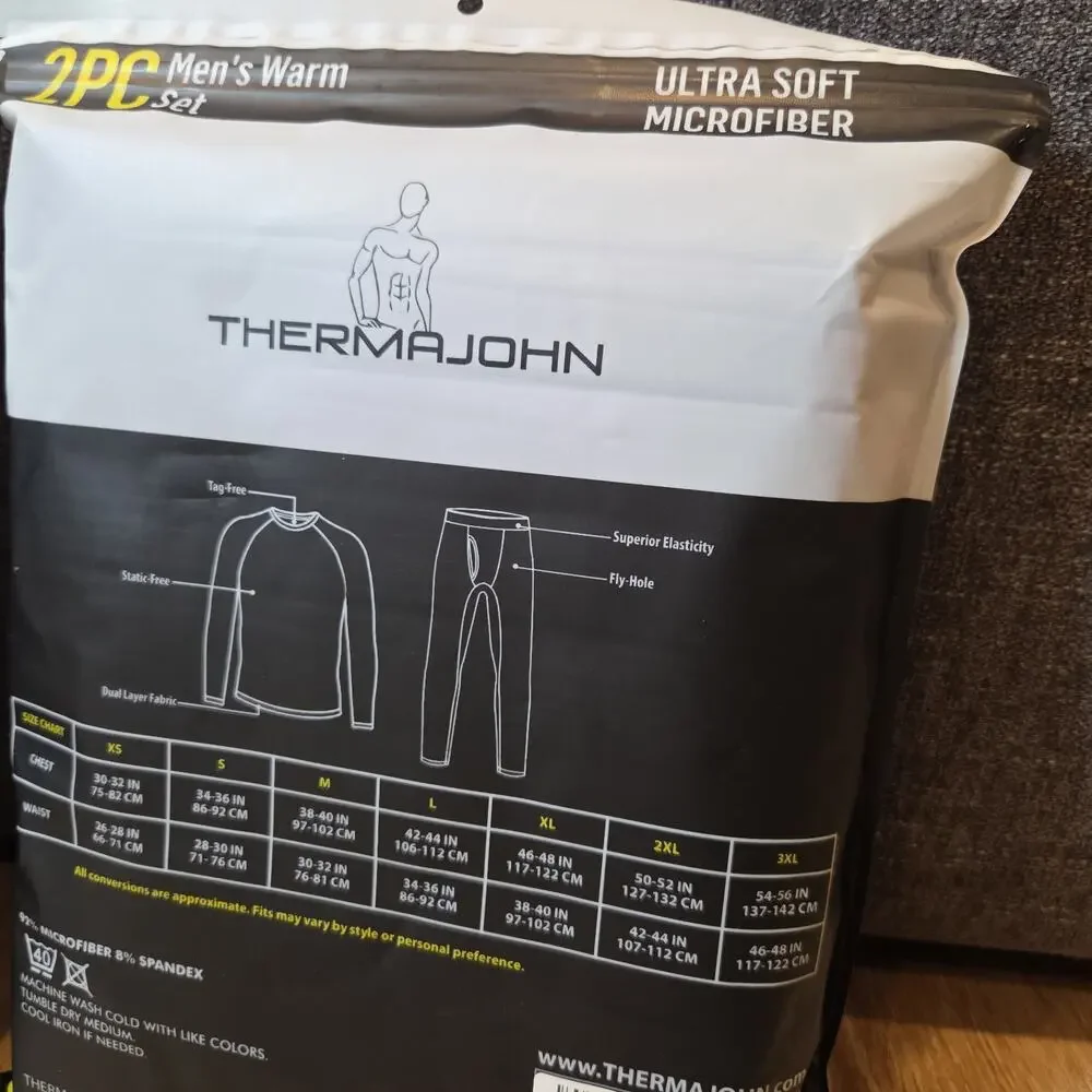 BOGO Thermajohn Men's Thermal Underwear Set Medium Black Fleece Lined Long Johns